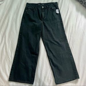 Extra High-Waisted Cropped Wide-Leg Washed Black Jeans